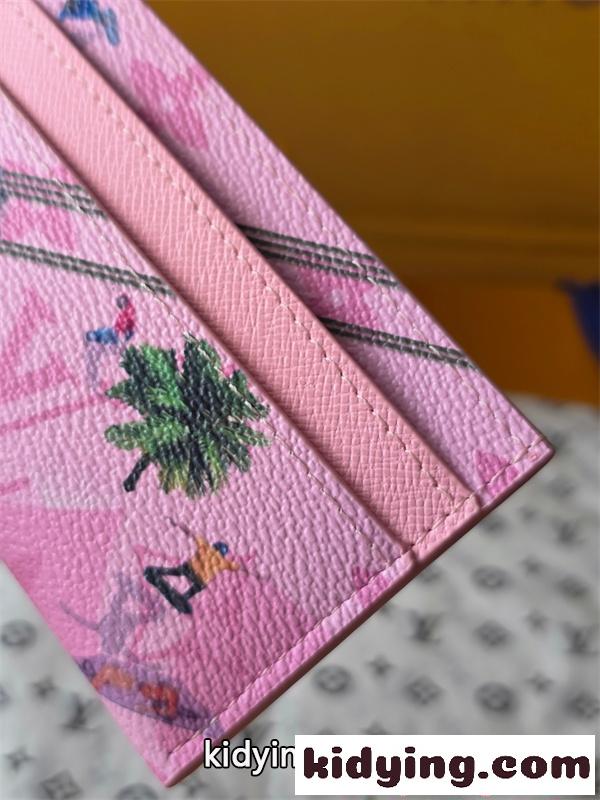 Louis Vuitton コピー ルイヴィトン M26803 カードケース ピンク モノグラム イラストデザイン スリムカードホルダー コンパクト財布 レディース-4