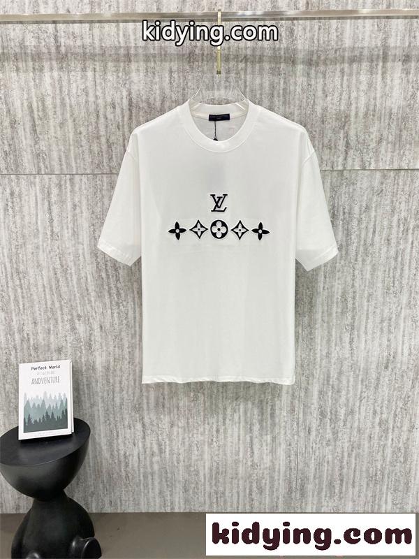 ルイヴィトン コピー 半袖Tシャツ メンズ レディース クルーネック 刺繍ロゴ フラワーモチーフ ブラック ホワイト ユニセックス カジュアル 新作 LOUIS VUITTON-5