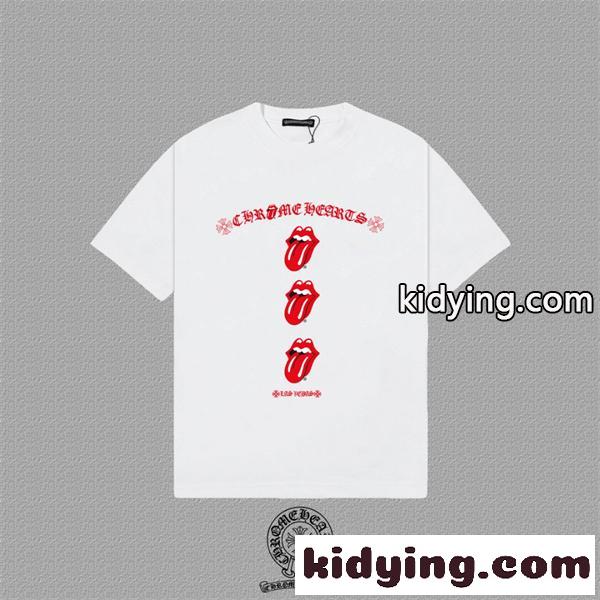 ミントグリーン Tシャツ Chrome Hearts リップロゴ クロムハーツ コピー 半袖 丸首 レッドグラフィック カジュアルトップス-0