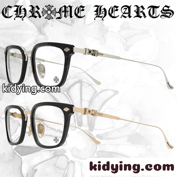 クロムハーツ Chrome Hearts OVERPOKED コピー メガネ フレーム メンズ レディース スクエア ブラック メタルテンプル シルバー装飾 高級アイウェア-0