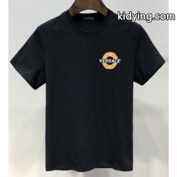 ヴェルサーチ コピーVERSACE 格安大歓迎爽やか定番のロゴプリントｔシャツ半袖男性用ブラックホワイト-0