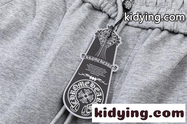 グレー スウェットパンツ Chrome Hearts クロムハーツ コピー クロスロゴ 膝ウォッシュ加工 ドローコード付き イージーパンツ-5