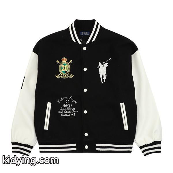 POLO RALPH LAUREN コピー 秋冬復古高級 ブラック × ホワイト ディテール豊富 ベースボールジャケット ポロラルフローレン-0