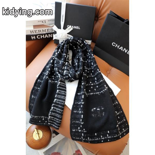 CHANEL シャネル ツイード調 刺繍カシミヤマフラー 30×180cm 2025秋冬-1