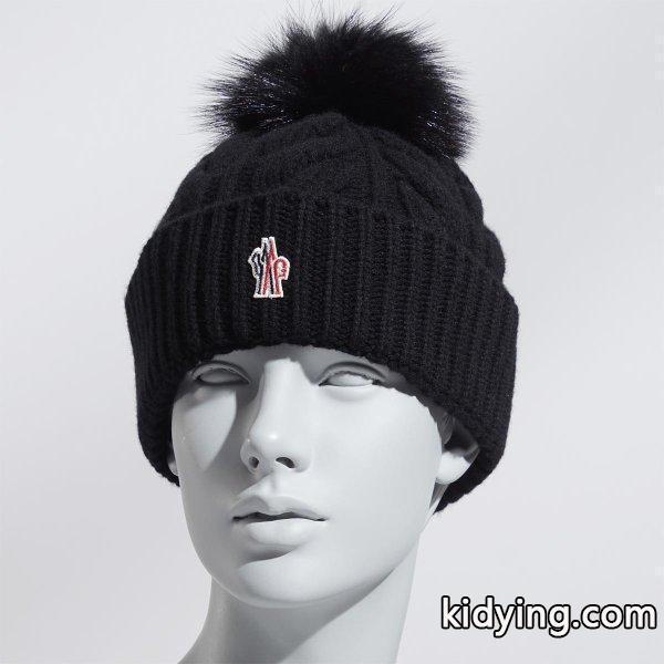 モンクレール MONCLER ニットキャップ ブラック レディース プレゼント ギフト ウール 防寒 ファー 0022910-0401b-999 グルノーブル :0022910-0401b:モダンブルーYahoo!店 - 通販ショッピング-0