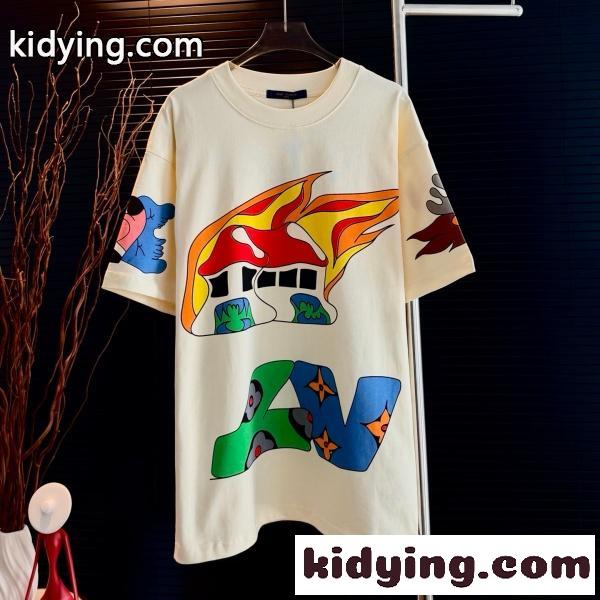 LOUIS VUITTON コピー ルイヴィトン コピー グラフィックアート 半袖Tシャツ カラフルプリント オーバーサイズ ストリート 人気 新作-0