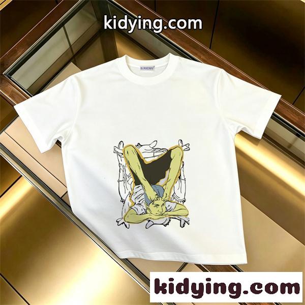 ストリートアート半袖 人物風プリント ブラックトップス 視覚インパクト BURBERRY バーバリー コピー 半袖Tシャツ デイリー主力 注目度高め-0