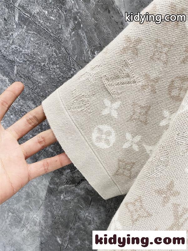 ベージュ 半袖ニットTシャツ Louis Vuitton モノグラム総柄 ルイヴィトン コピー 同色ロゴ編み クルーネック リブ襟-5