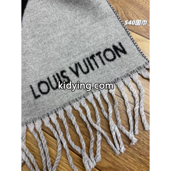 シンプルロゴ LOUIS VUITTON ルイヴィトン コピー マフラー ブラック グレー配色  定番アイテム-5