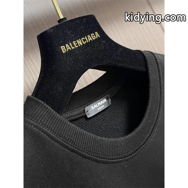 ホワイト × ブラック 2 色 シンプルミニロゴ スウェット バルマン BALMAIN コピー 秋冬 定番-5