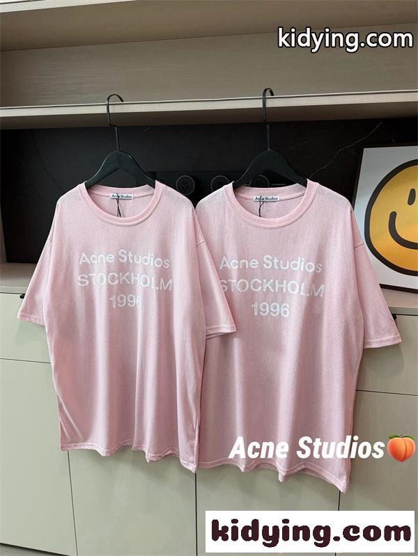 アクネストゥディオズ コピー プリント Acne Tシャツ ピンク 半袖 シンプル カジュアル 柔らか-3
