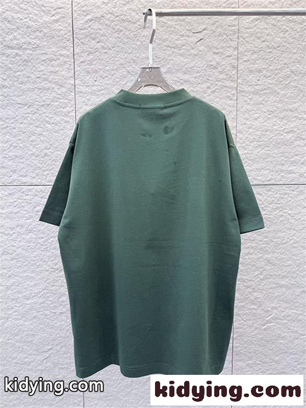 ディープグリーン 半袖Tシャツ FENDI フェンディ コピー ビッグロゴプリント FFミニパターン クルーネック ゆったりトップス-5