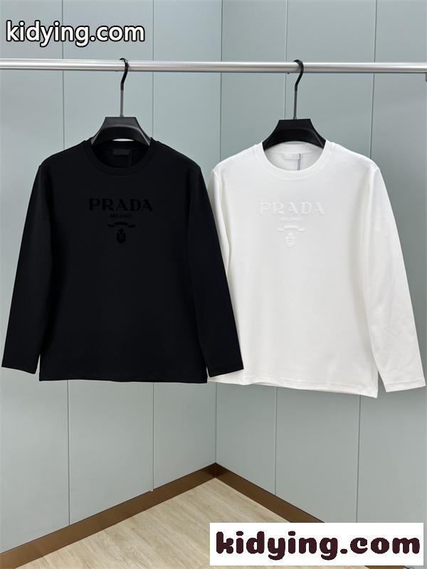 PRADA 長袖Tシャツ エンボスロゴ 立体加工 ミニマルデザイン 高級感 シンプル プラダ コピー-5