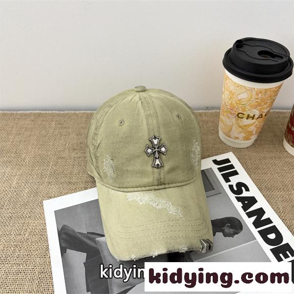 イエロー ダメージキャップ Chrome Hearts クロムハーツ コピー クロス刺繍 ベースボールキャップ カーブブリム ヴィンテージ加工-8