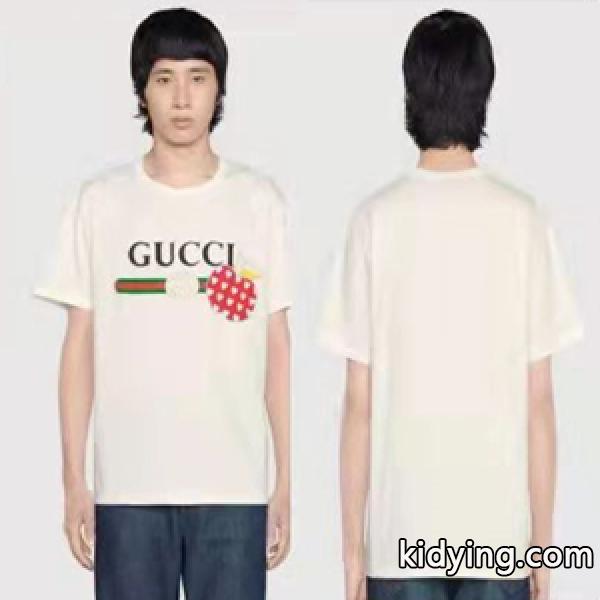 GUCヴィンテージロゴ Tシャツ偽物 りんご クルーネック カラフルなアップルのモチーフ ユニセックスの半袖-0