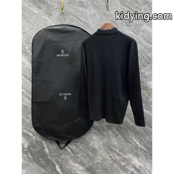 MONCLER ブラック / グレー セーター POLO ブルー スマイル ロゴ 2025秋冬 モンクレール スーパーコピー-3