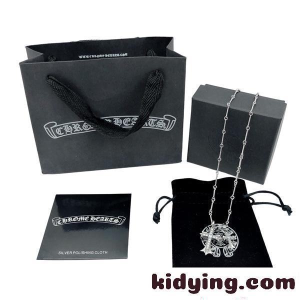 ネックレス クロムハーツ コピー ダブルクロス ゴールドカラー ジルコニア装飾 チェーン付き ペンダント Chrome Hearts-2