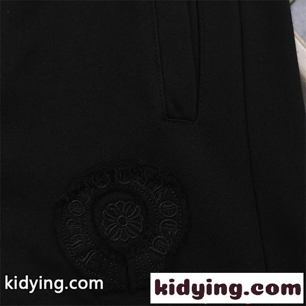 ショートパンツ クロムハーツ コピー 激安 ブラック シンプル 刺繍デザイン  CHROME HEARTS クロスパッチ レザー風 ウエストゴム 紐付き カジュアル ストリート 快適 通気性-5