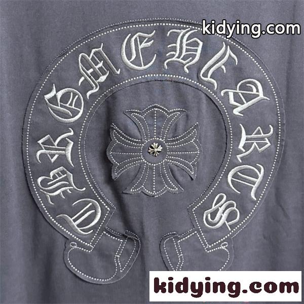 Tシャツ クロムハーツ コピー 半袖 無地 胸元刺繍 袖ロゴ ベーシック Chrome Hearts ブラック ホワイト グレン-9