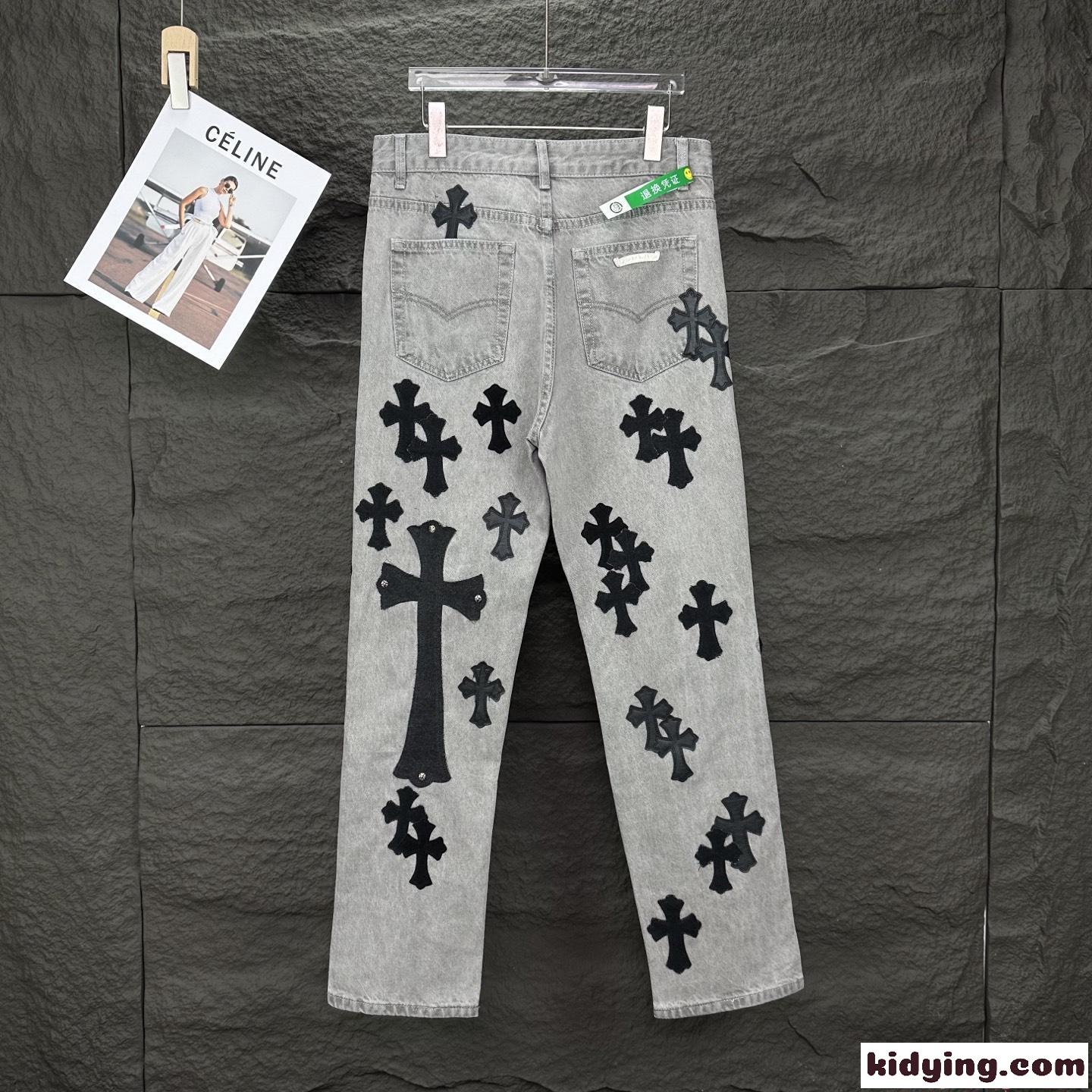 クロムハーツ コピー パンツ メンズ デニム Chrome Hearts クロスロゴ刺繍 多重デザイン ウォッシュ加工 上質素材 カップル着用可能 春新作-1