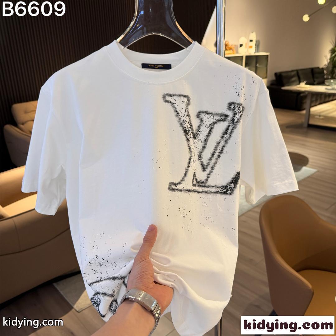 メンズ ルイヴィトン コピー 半袖 LouisVuitton スプレー加工 フラワーモチーフ ブラック ホワイト モダン カジュアル-5