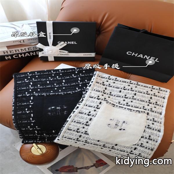 CHANEL シャネル ツイード調 刺繍カシミヤマフラー 30×180cm 2025秋冬-0