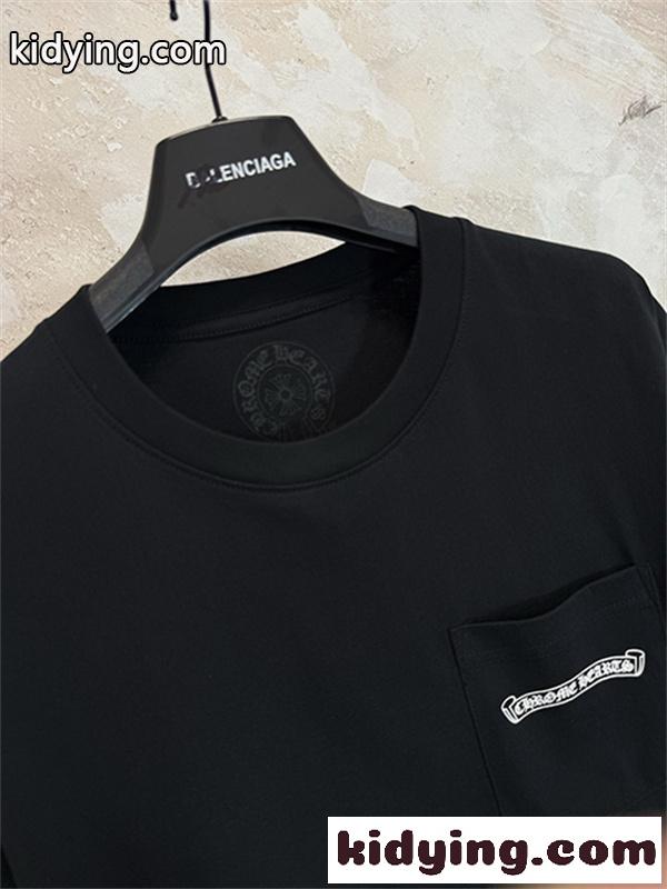 ホワイト 半袖Tシャツ Chrome Hearts クロムハーツ コピー 胸ポケットロゴ 裾グラフィック クルーネック ゆったりシルエット-6