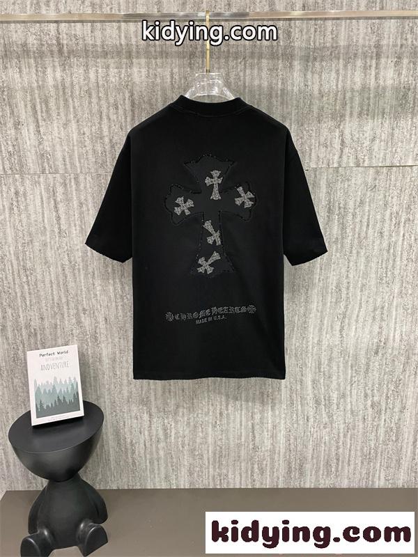 CHROME HEARTS 人気 ブラック クロムハーツ コピー ワンポイント ホワイト 半袖 Tシャツ シンプル-2