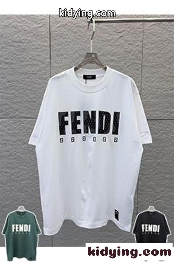 ディープグリーン 半袖Tシャツ FENDI フェンディ コピー ビッグロゴプリント FFミニパターン クルーネック ゆったりトップス-1