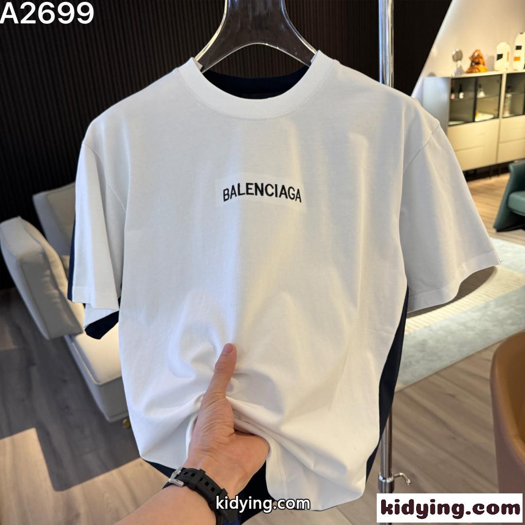 バレンシアガ コピー 半袖 Tシャツ BALENCIAGA フロントロゴ バックロゴプリント バイカラーデザイン ゆったりシルエット 高級感 メンズ-1