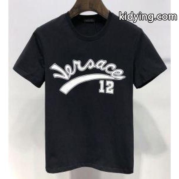ヴェルサーチ 通販VERSACE超激得限定セールストリートウェア上質なＴシャツロゴ英字プリントブラックホワイト-1