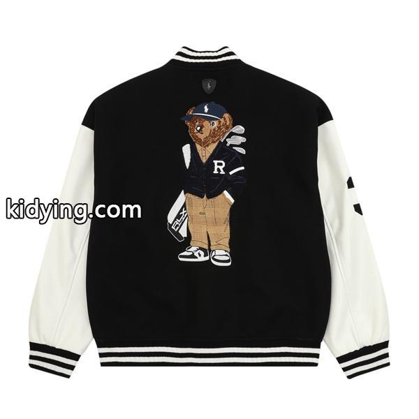 POLO RALPH LAUREN コピー 秋冬復古高級 ブラック × ホワイト ディテール豊富 ベースボールジャケット ポロラルフローレン-1