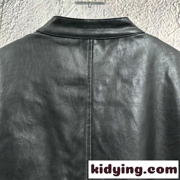 ブラックブルゾン レザー調 Dolce&Gabbana ドルチェガッバーナ スーパーコピー スタンドネック ジップアップ ファスナーポケット きれいめ-7