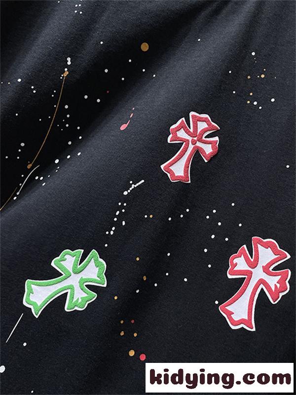 ブラック 半袖Tシャツ Chrome Hearts クロムハーツ コピー トーンオンサークルロゴ バックプリント クルーネック ゆったりシルエット-4