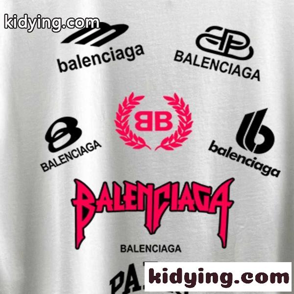 2026春夏新作BALENCIAGA コピー マルチロゴプリント半袖Tシャツホワイト個性派デザイン-0