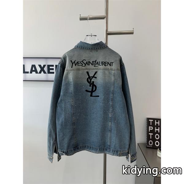 SAINT LAURENT 偽物 秋冬フェミニントレンディ ライトブルー ブリリアントアクセント デニムジャケット サンローラン-1