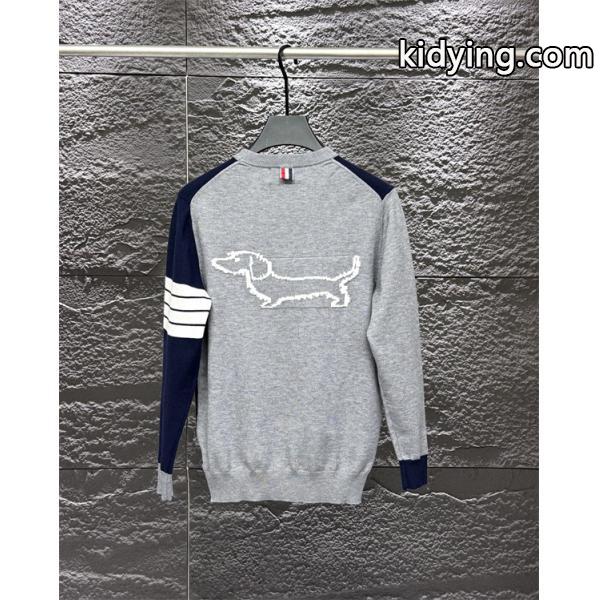 グレー × レッド × ネイビー 3 色 袖拼色 セーター トムブラウン Thom Browne コピー 秋冬快適 人気-3