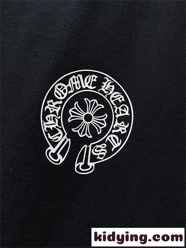 ブラック ホワイト 半袖Tシャツ Chrome Hearts クロムハーツ コピー 胸元サークルプリント カラーロゴ 丸首 カジュアルトップス-6