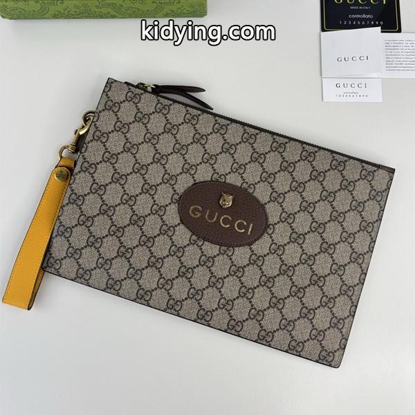 グッチ コピー 財布 GGスプリーム ブラウン イエローストラップ モダン 高品質 エレガント GUCCI-0