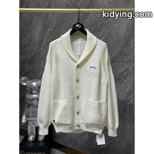 グレー 質感豊かな十字刺繍 カーディガン 数量限定 秋冬高級アイテム クロムハーツ 偽物 Chrome Hearts ニット-2