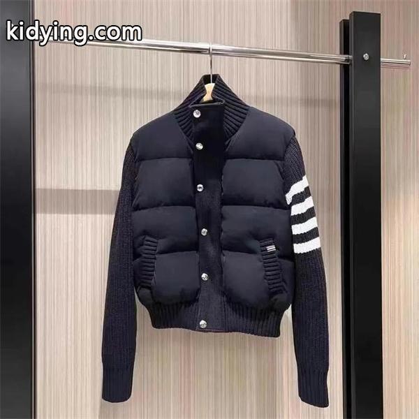 Thom Browne 偽物 秋冬コントラスト豊かな 定番 ネイビー ニット拼接 ダウンジャケット トムブラウン-0