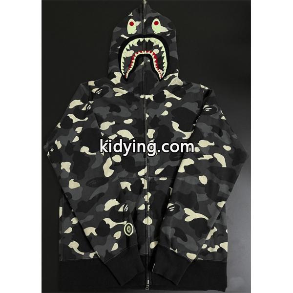 A BATHING APE コピー 激安 BAPE シャークパーカー Shark Full Zip Hoodie メンズ カモフラ 迷彩 ブラック ストリートファッション 人気アイテム-3