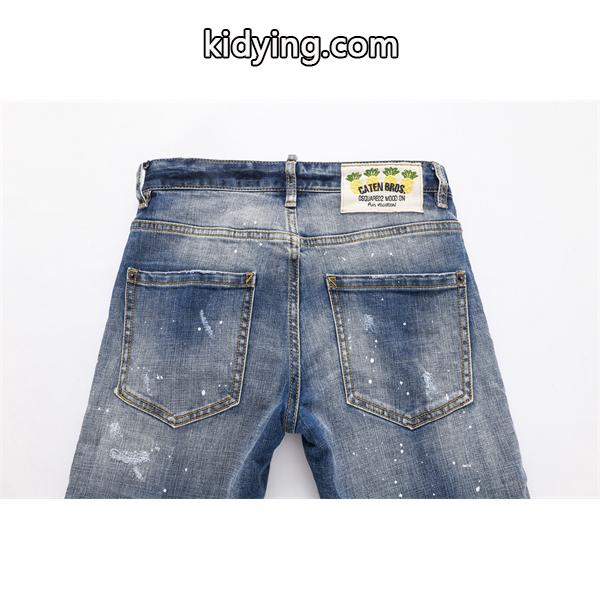 Dsquared2 激安 クラッシュデニム メンズ ジーンズ ダメージ加工 ヴィンテージ風 ストレッチ スリム カジュアルパンツ-3