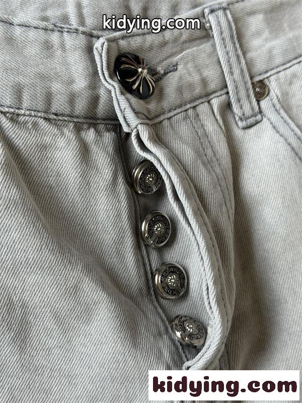 ライトグレー ストレートデニムパンツ Chrome Hearts クロムハーツ コピー クロスパッチ装飾 ウォッシュ加工 5ポケット ジーンズ-6