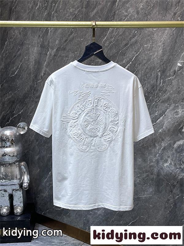 ブラック ホワイト 半袖Tシャツ Chrome Hearts クロムハーツ コピー トーンオンサークルロゴ バックグラフィック クルーネック リラックスシルエット-7