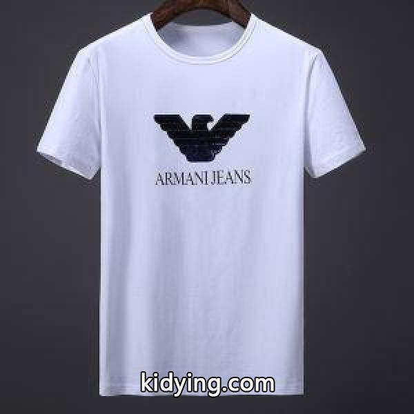 ブラック、ホワイト2色のARMANIアルマーニＴシャツメンズ半袖クルーネックスーパーコピー通販品-0