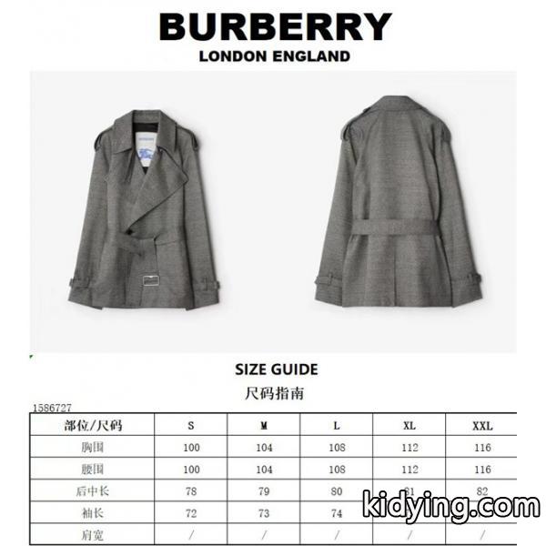 BURBERRY 激安 ヘリンボーン ウールシルク トレンチコート レディース ダブルブレスト ベルト付き 上品アウター-6
