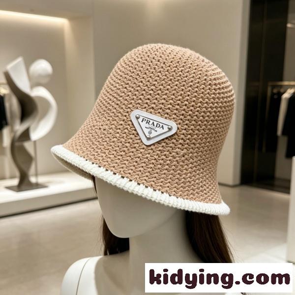 2026新作 PRADA 激安 プラダ ラフィア バケットハット トライアングルロゴ サマーハット UV対策 軽量 帽子-4