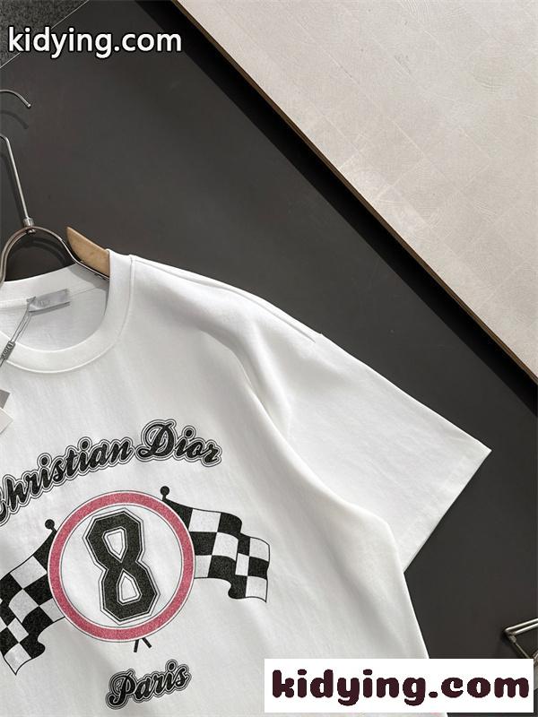 半袖 Tシャツ ブラック クルーネック ディオール チェッカーフラッグ プリント モードスタイル DIOR コピー モードカジュアル-3
