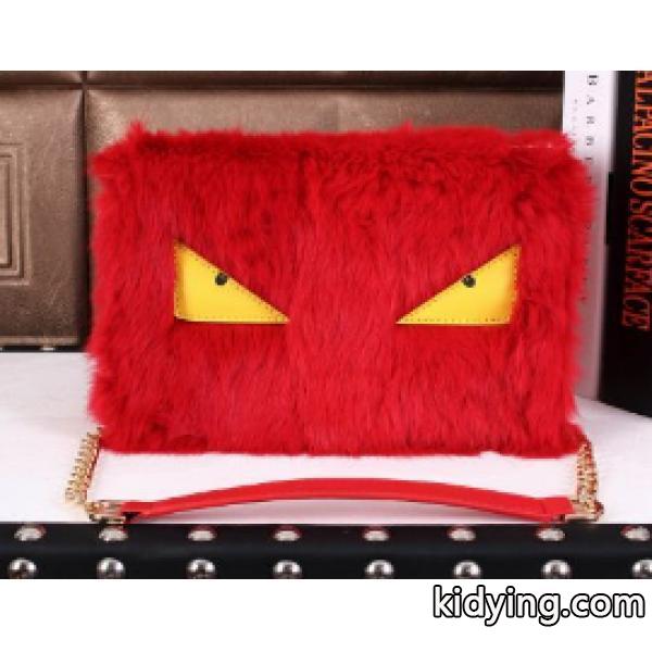 ふわふわ&可愛い FENDI フェンデイ コピー レディース ショルダーバッグ チェーンストラップ レッド-0